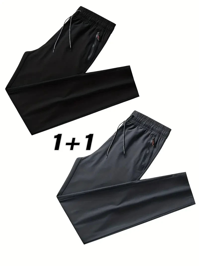 2 Pieces Men's Casual Pants Stretch Elastic Waist Jogger Korean