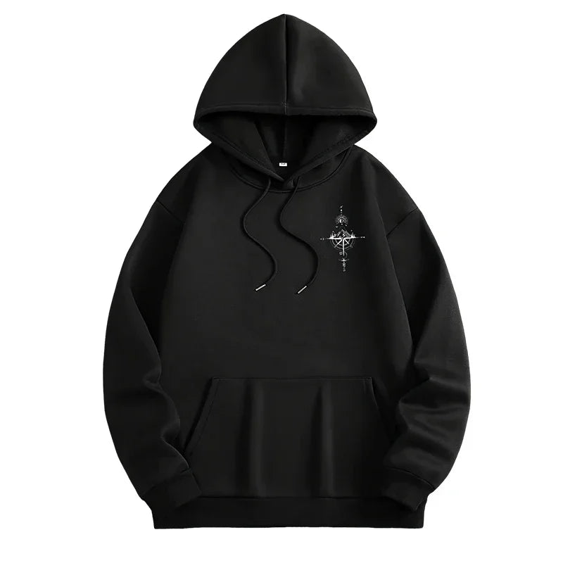 Men Vintage Compass Print Hoodie