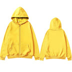 Oversized Unisex Hoodie, Solid Color Zip Up Jacket, Casual Street