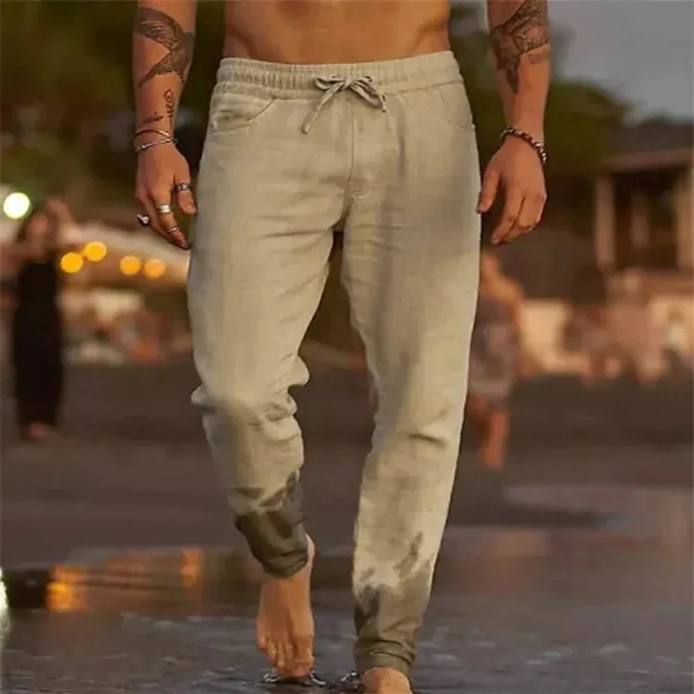 Men's Beach Pants Joggers Streetwear Cotton Linen Sweatpants Casual