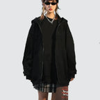 High Street Hoodie Men Solid Color Zip Up Long Sleeve Loose Jacket