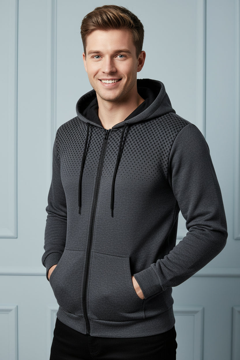 Men Casual Print Zip Up Hoodie