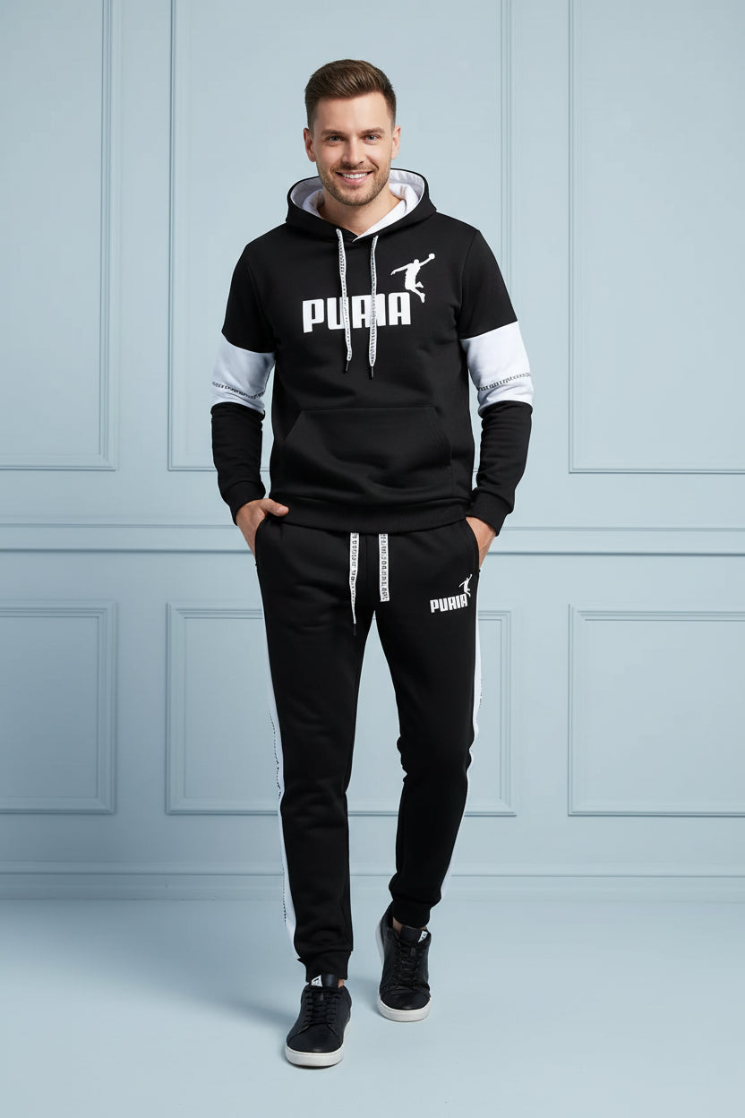 Men Printed Hoodie Tracksuit Set