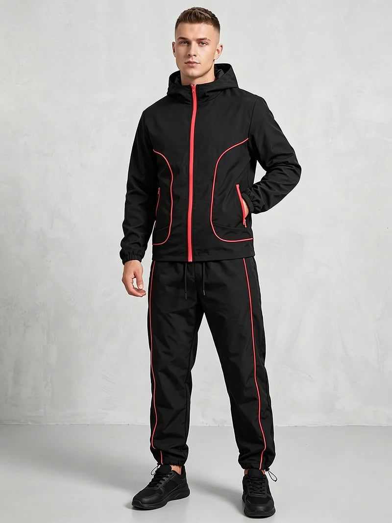 Men Hooded Windbreaker Jogger Tracksuit