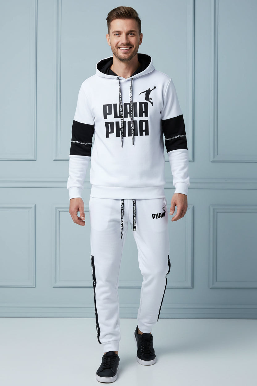 Men Printed Hoodie Tracksuit Set