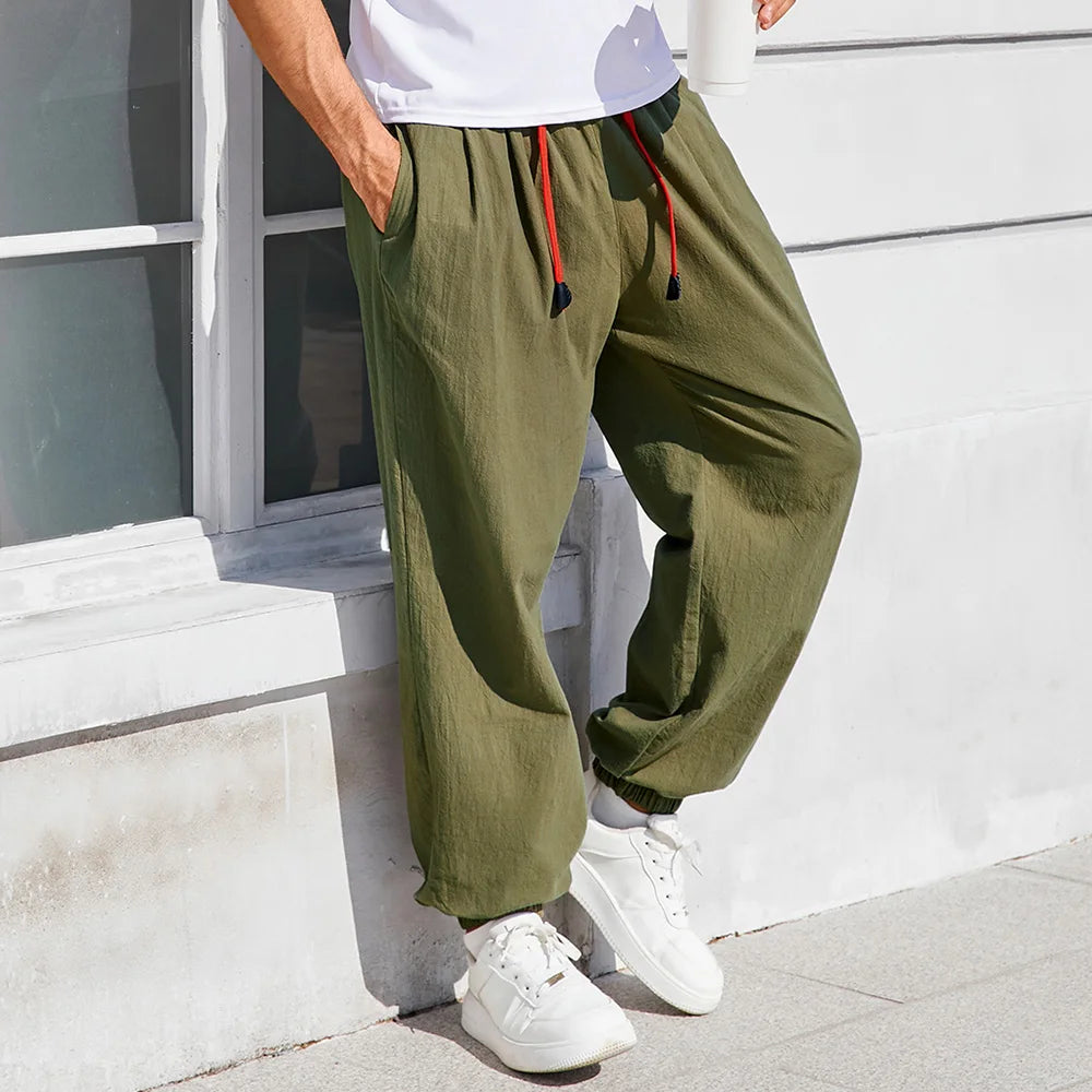 Men's Harem Pants Loose Fit Chinese Style Cotton Linen Solid Color