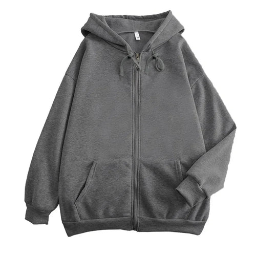 High Street Hoodie Men Solid Color Zip Up Long Sleeve Loose Jacket