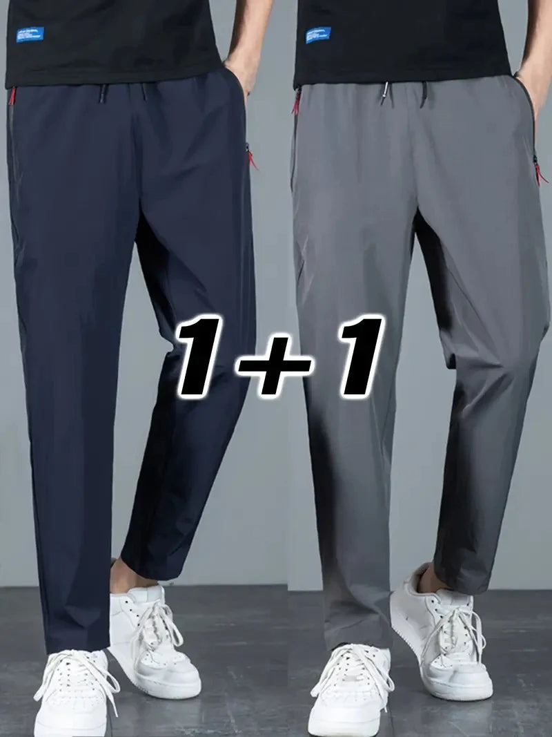 2 Pieces Men's Casual Pants Stretch Elastic Waist Jogger Korean