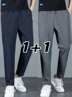 2 Pieces Men's Casual Pants Stretch Elastic Waist Jogger Korean