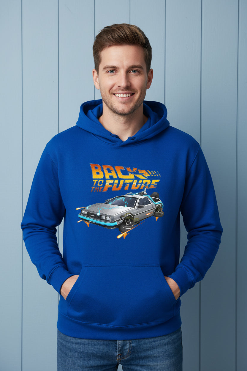 Retro DeLorean Car Print Hoodie for Men