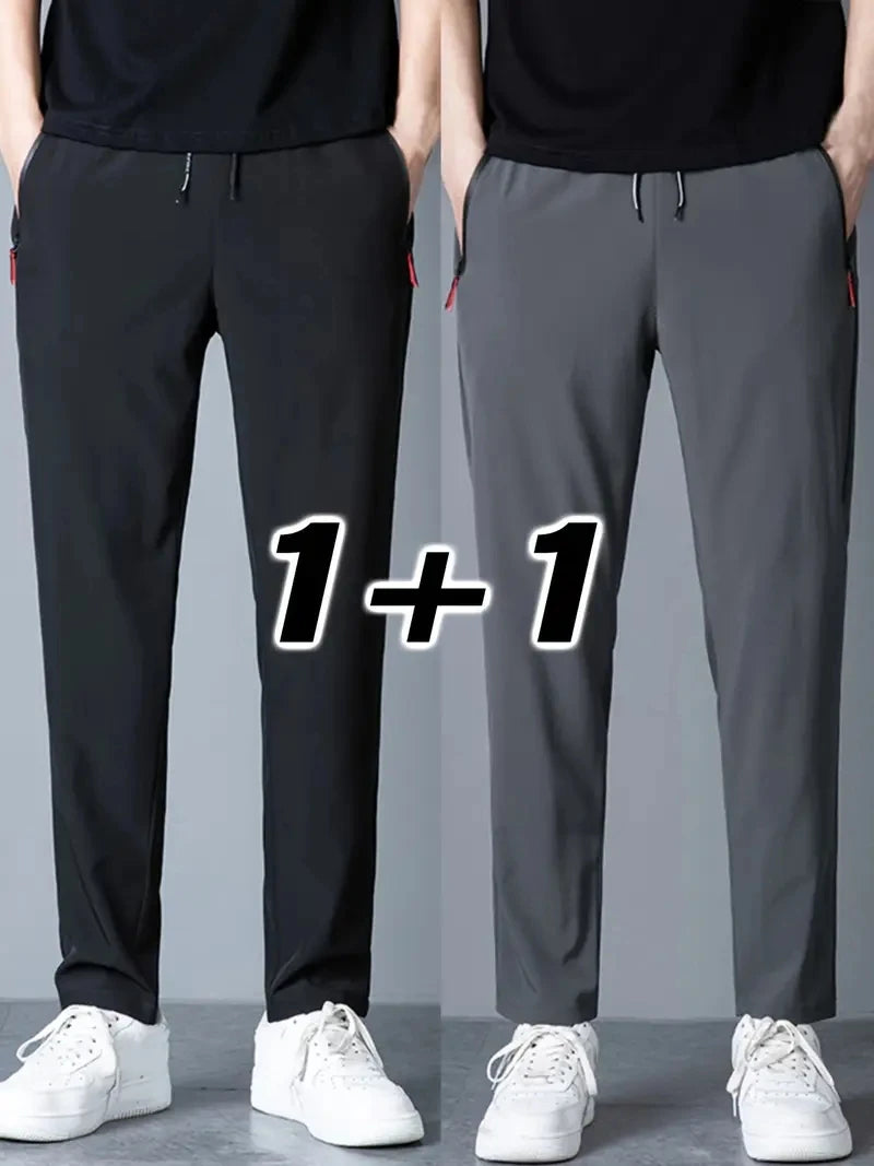 2 Pieces Men's Casual Pants Stretch Elastic Waist Jogger Korean