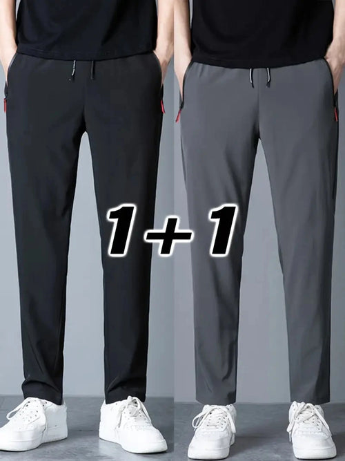 2 Pieces Men's Casual Pants Stretch Elastic Waist Jogger Korean