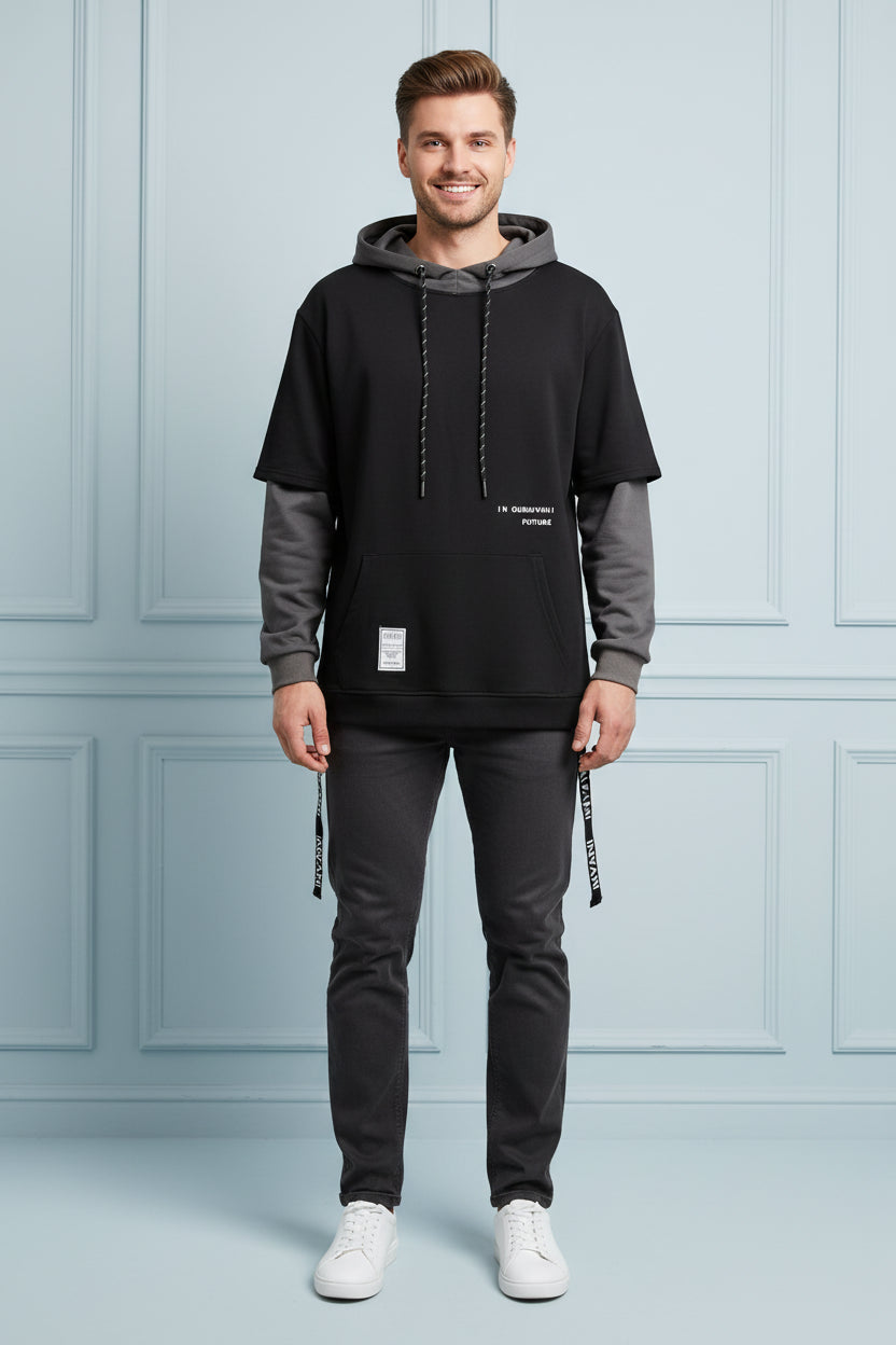 New Patchwork Hooded Sweatshirt Hip Hop Men Pullover Hoodies