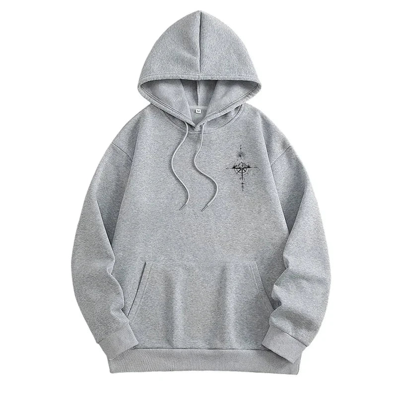 Men Vintage Compass Print Hoodie