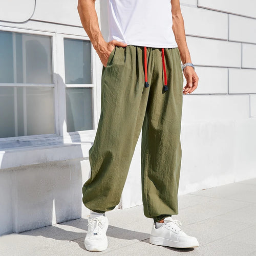 Men's Harem Pants Loose Fit Chinese Style Cotton Linen Solid Color