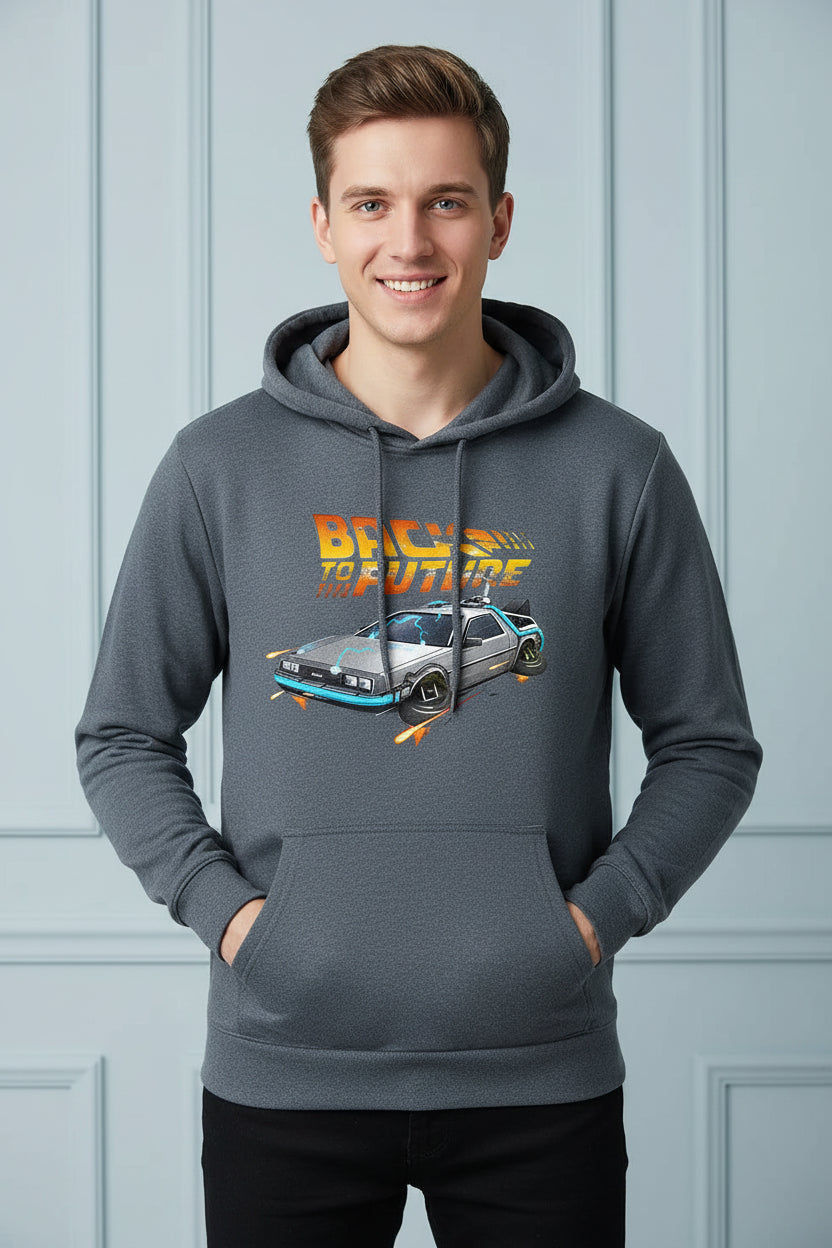 Retro DeLorean Car Print Hoodie for Men