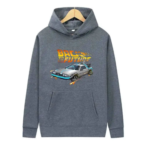 Retro DeLorean Car Print Hoodie for Men