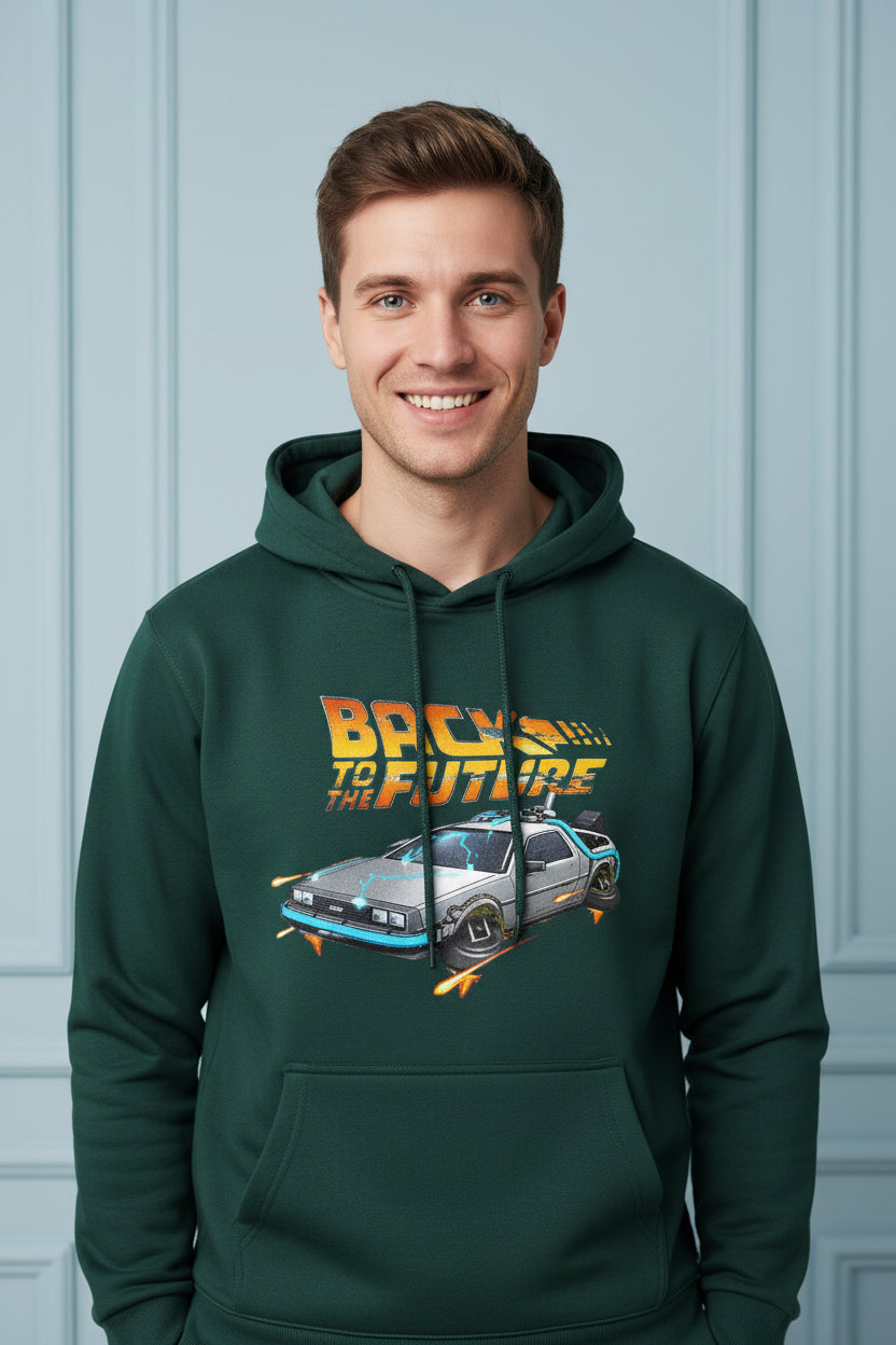 Retro DeLorean Car Print Hoodie for Men