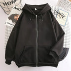 High Street Hoodie Men Solid Color Zip Up Long Sleeve Loose Jacket