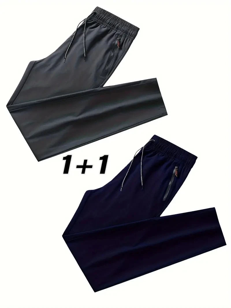 2 Pieces Men's Casual Pants Stretch Elastic Waist Jogger Korean