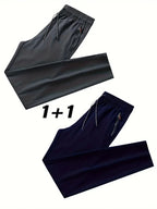 2 Pieces Men's Casual Pants Stretch Elastic Waist Jogger Korean