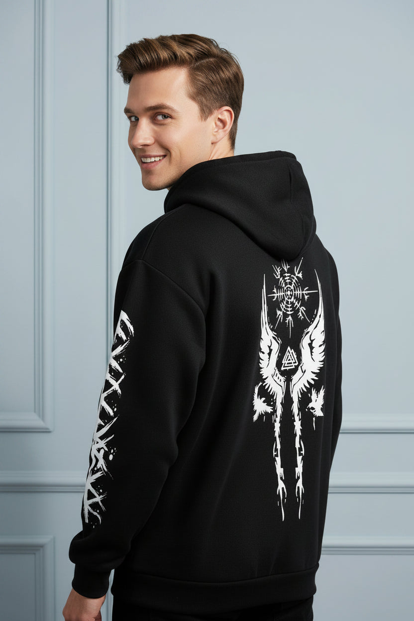 Men Black Daily Casual Sweatshirt Hoodie