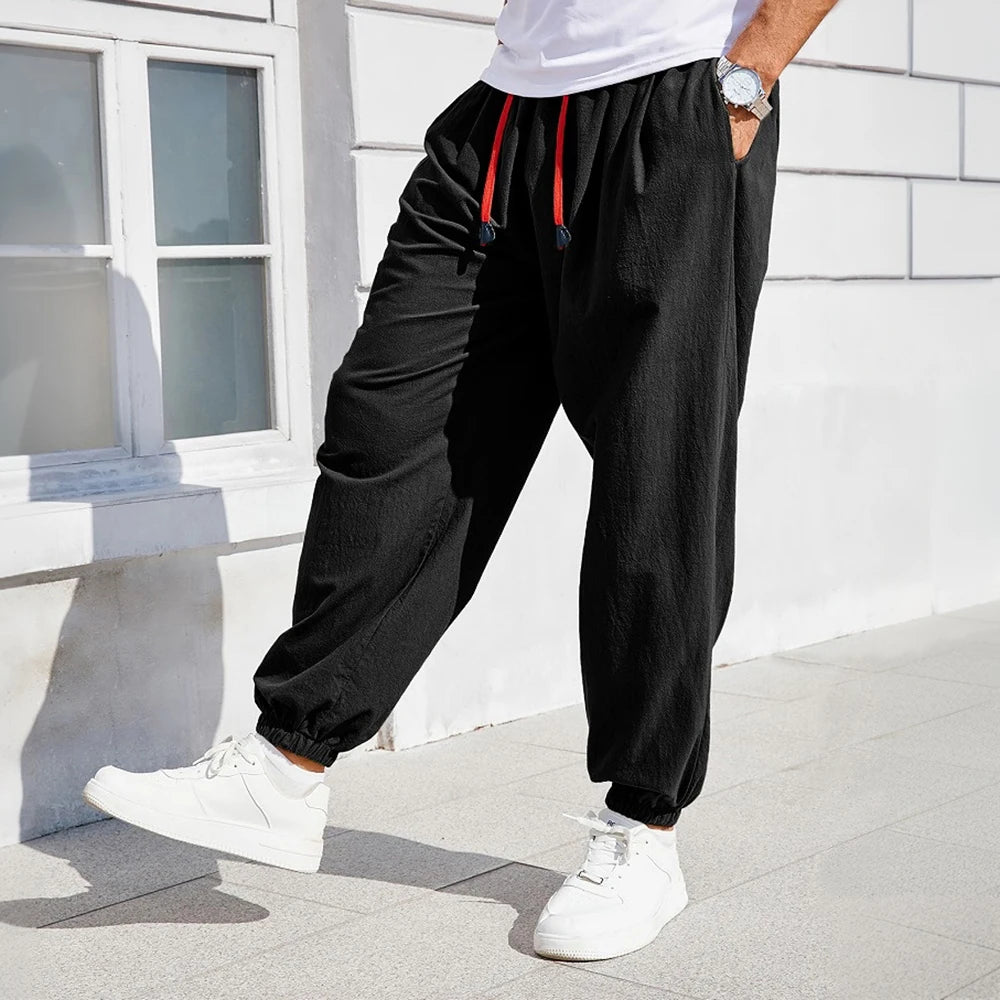 Men's Harem Pants Loose Fit Chinese Style Cotton Linen Solid Color