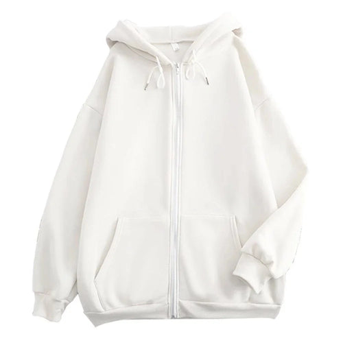 High Street Hoodie Men Solid Color Zip Up Long Sleeve Loose Jacket