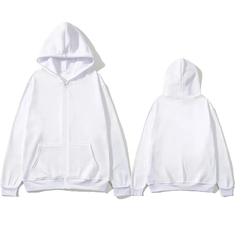 Oversized Unisex Hoodie, Solid Color Zip Up Jacket, Casual Street