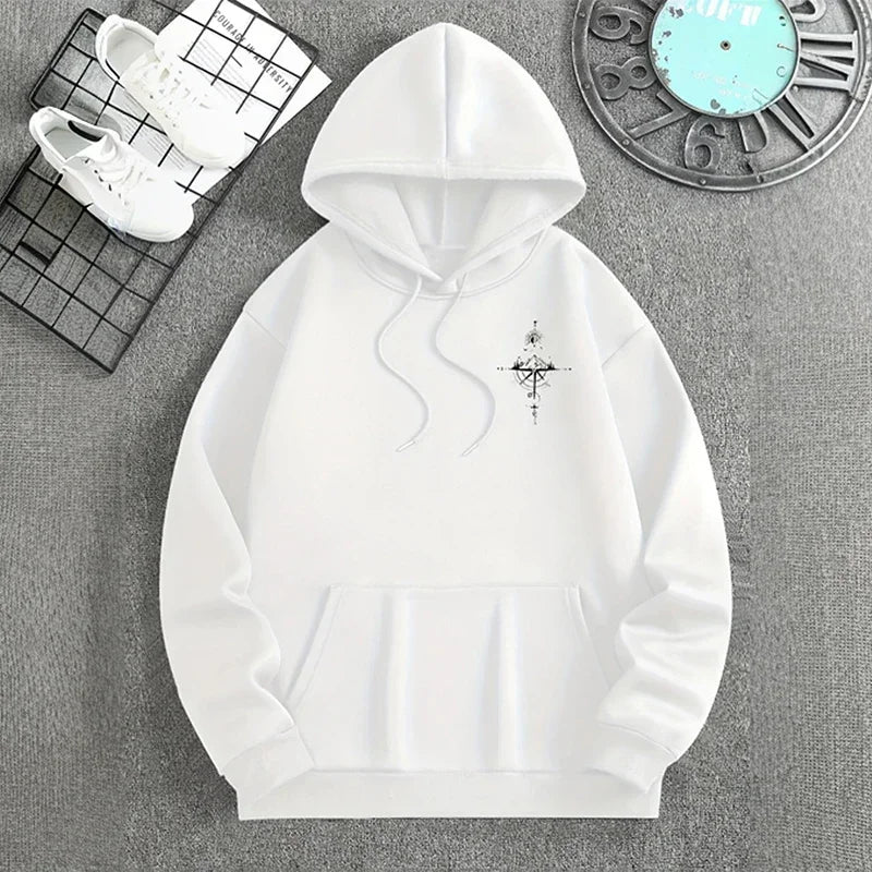 Men Vintage Compass Print Hoodie