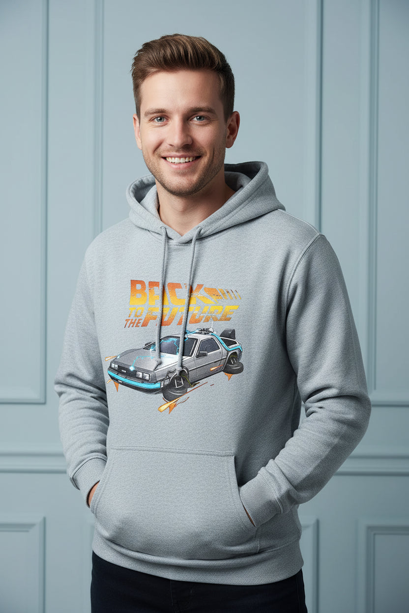 Retro DeLorean Car Print Hoodie for Men