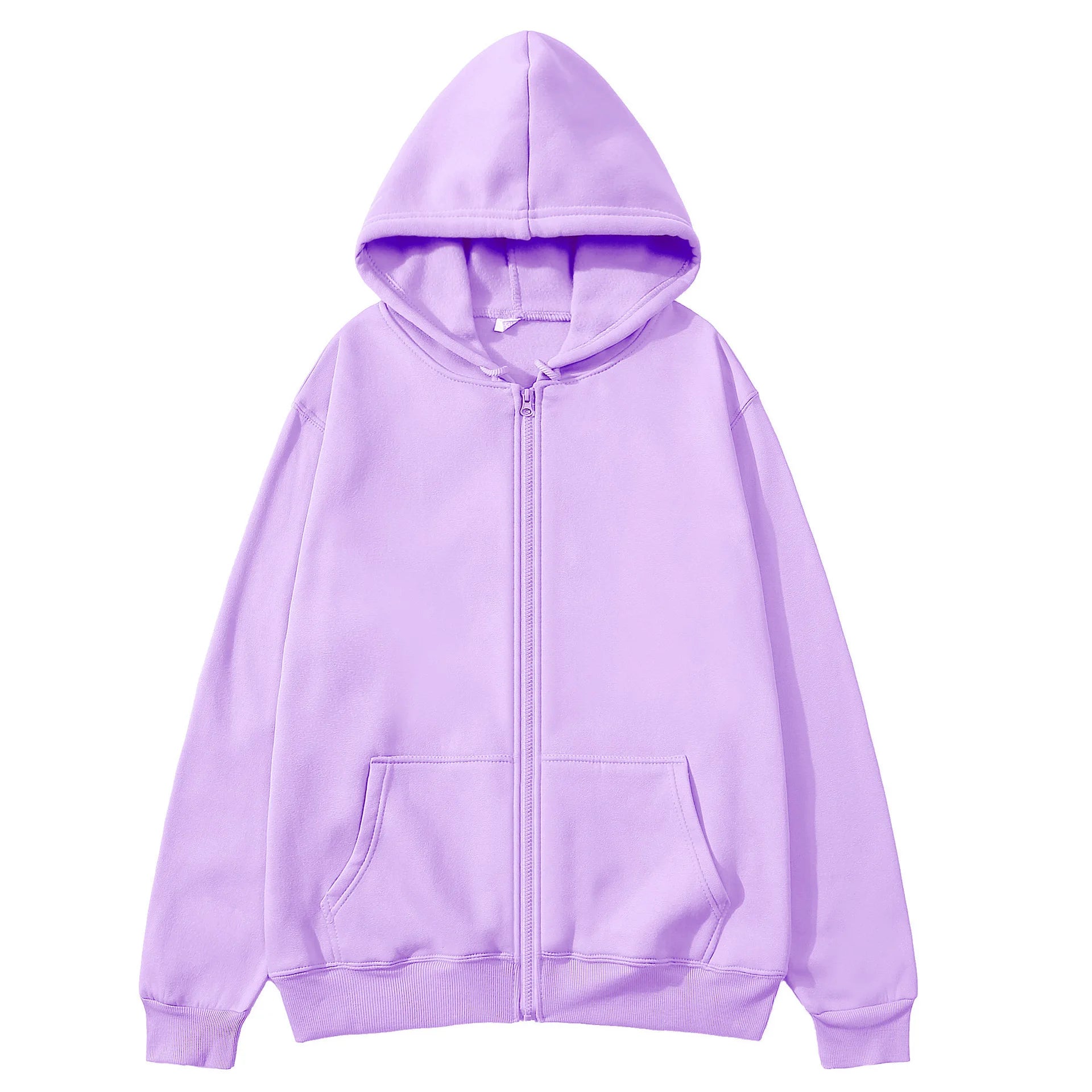 Oversized Unisex Hoodie, Solid Color Zip Up Jacket, Casual Street