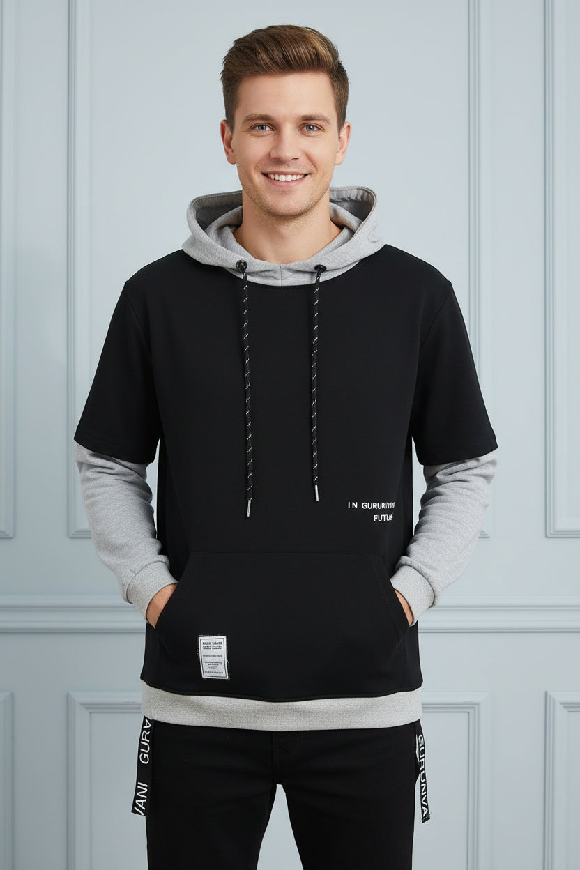 New Patchwork Hooded Sweatshirt Hip Hop Men Pullover Hoodies