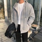 High Street Hoodie Men Solid Color Zip Up Long Sleeve Loose Jacket