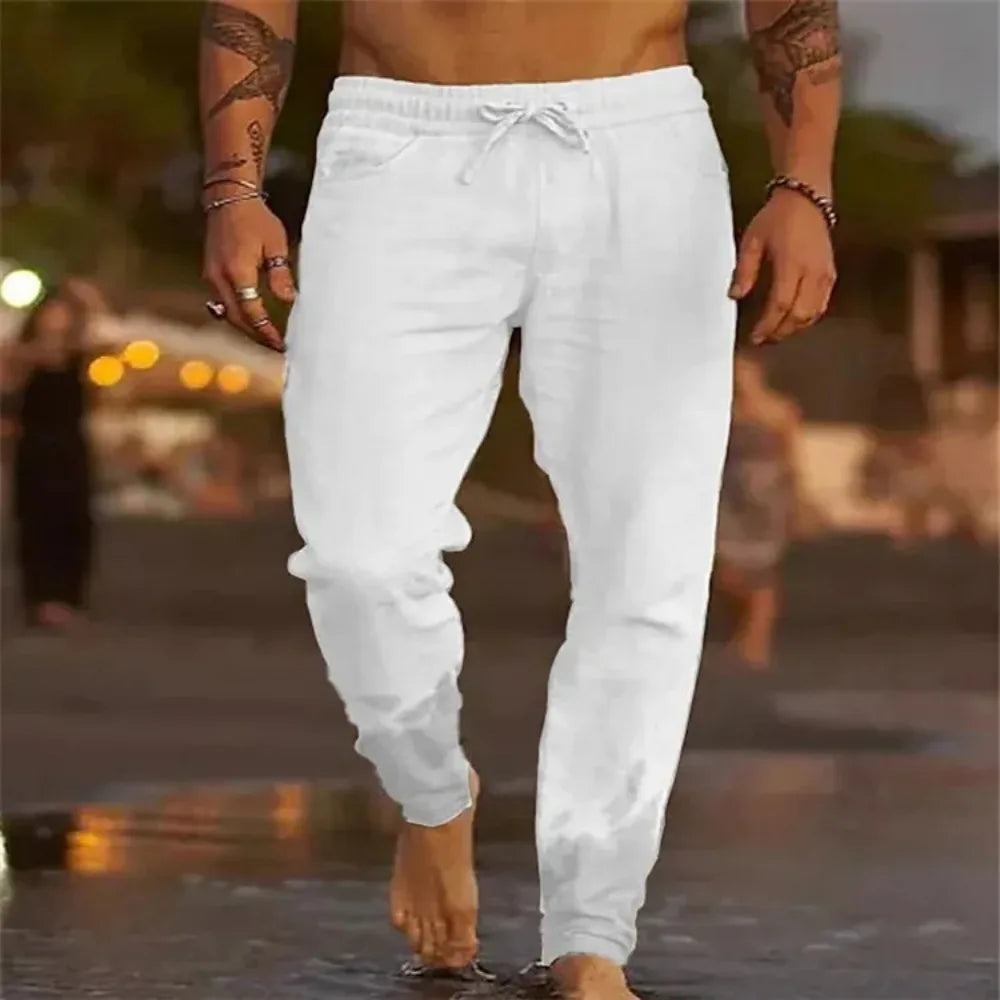 Men's Beach Pants Joggers Streetwear Cotton Linen Sweatpants Casual