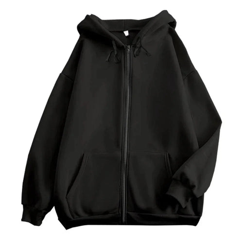 High Street Hoodie Men Solid Color Zip Up Long Sleeve Loose Jacket