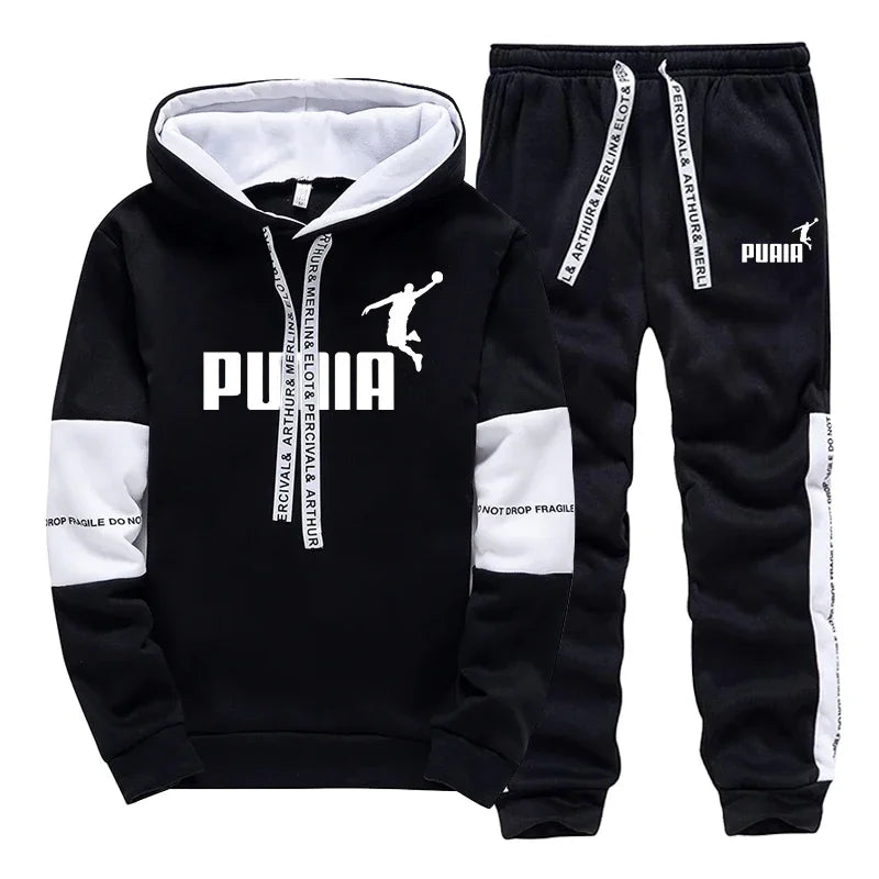 Men Printed Hoodie Tracksuit Set