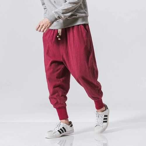 Men Cotton Linen Harem Joggers