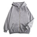 High Street Hoodie Men Solid Color Zip Up Long Sleeve Loose Jacket