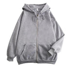 High Street Hoodie Men Solid Color Zip Up Long Sleeve Loose Jacket