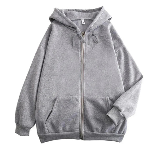 High Street Hoodie Men Solid Color Zip Up Long Sleeve Loose Jacket