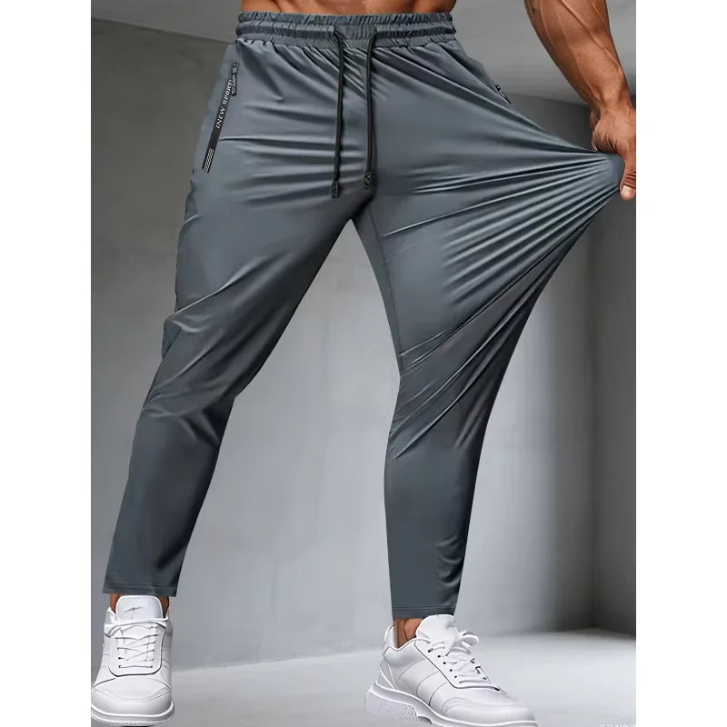 Men's Fitness Pants Zippered Pockets Stretch Sports Pants Running