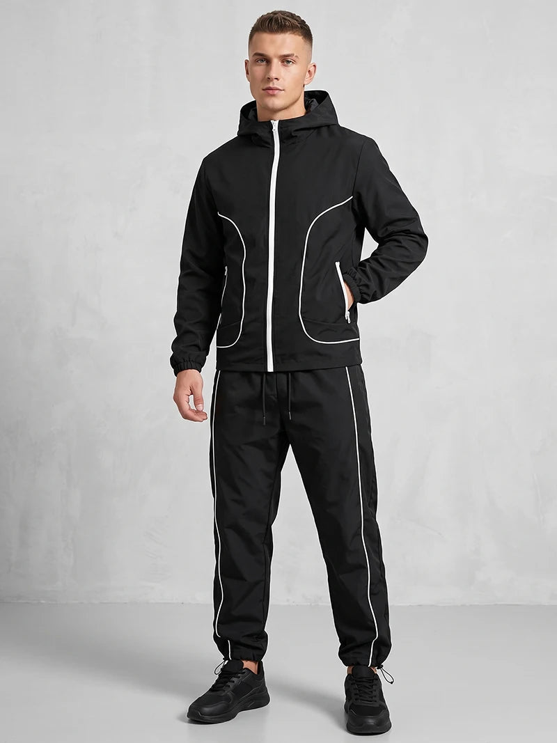 Men Hooded Windbreaker Jogger Tracksuit
