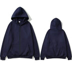 Oversized Unisex Hoodie, Solid Color Zip Up Jacket, Casual Street
