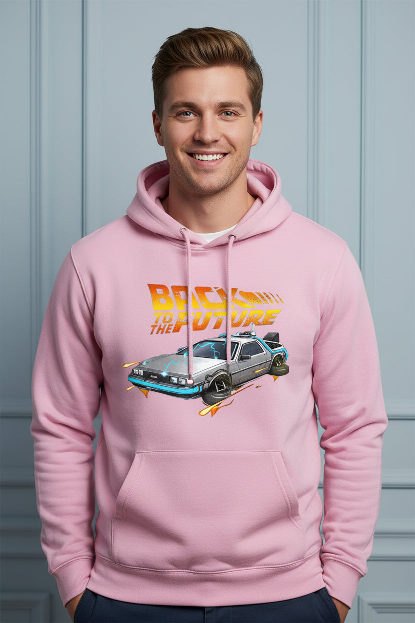 Retro DeLorean Car Print Hoodie for Men