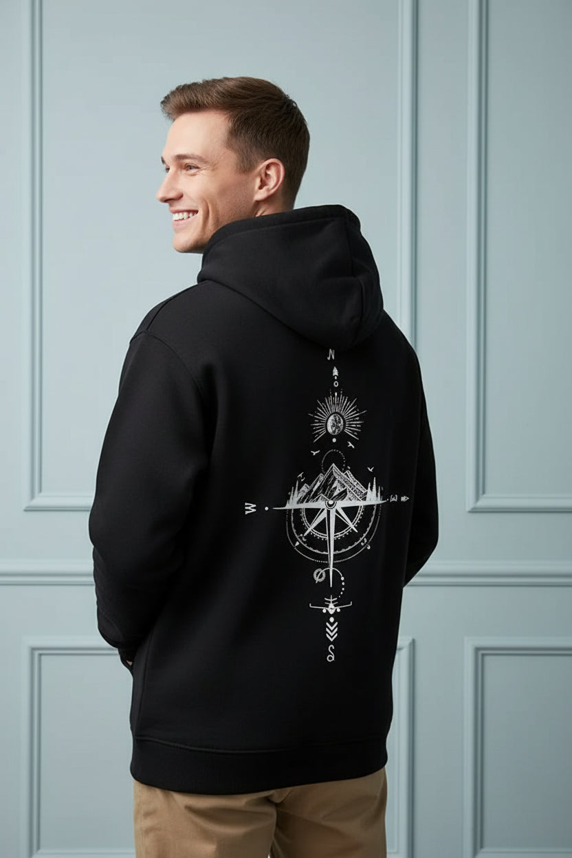 Men Vintage Compass Print Hoodie
