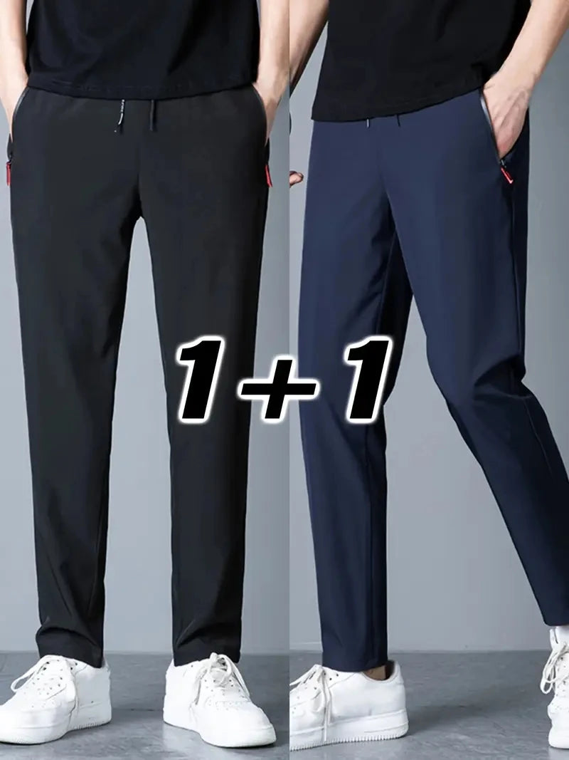 2 Pieces Men's Casual Pants Stretch Elastic Waist Jogger Korean