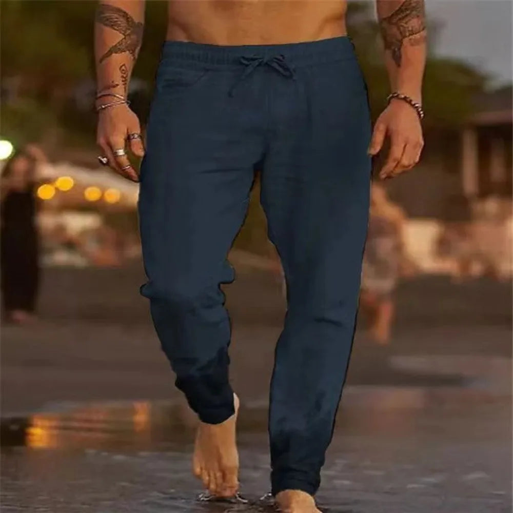 Men's Beach Pants Joggers Streetwear Cotton Linen Sweatpants Casual