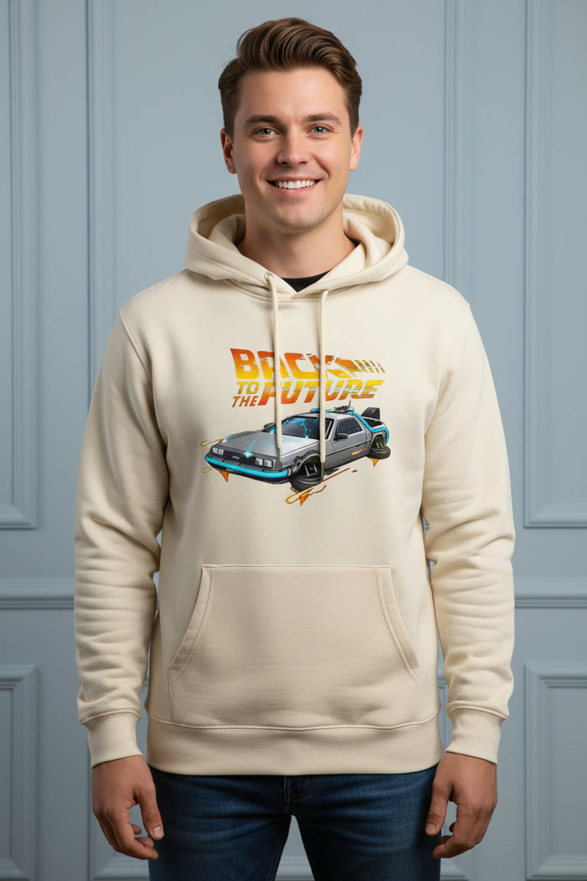 Retro DeLorean Car Print Hoodie for Men
