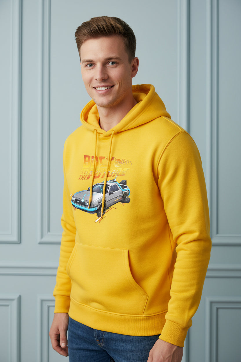 Retro DeLorean Car Print Hoodie for Men